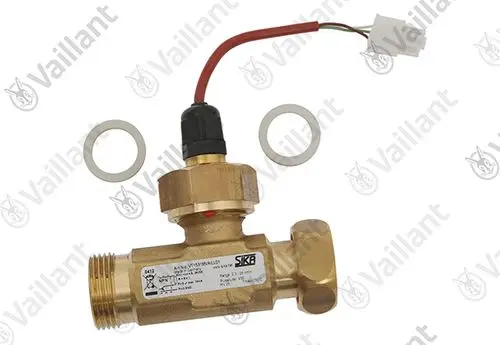 Vaillant Volumensensor mit elektrischer Anschlussleitung und zwei Dichtungen, gefertigt aus Messing, zur Integration in Heiz- oder Klimasysteme.